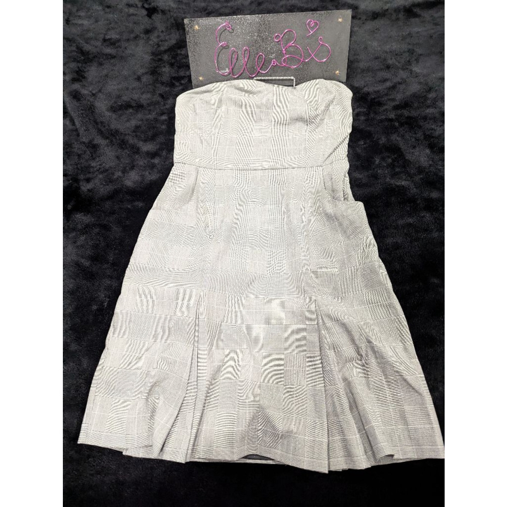 EUC Express Gray/Black/Silver Plaid Pleated Strapless Dress 4